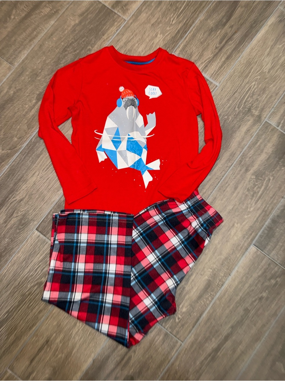 Cat & Jack Red Walrus Graphic Pajama Set with Plaid Pants